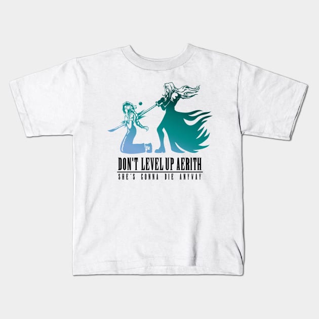 Don't Level Up Aerith - Spoiler Kids T-Shirt by demonigote
